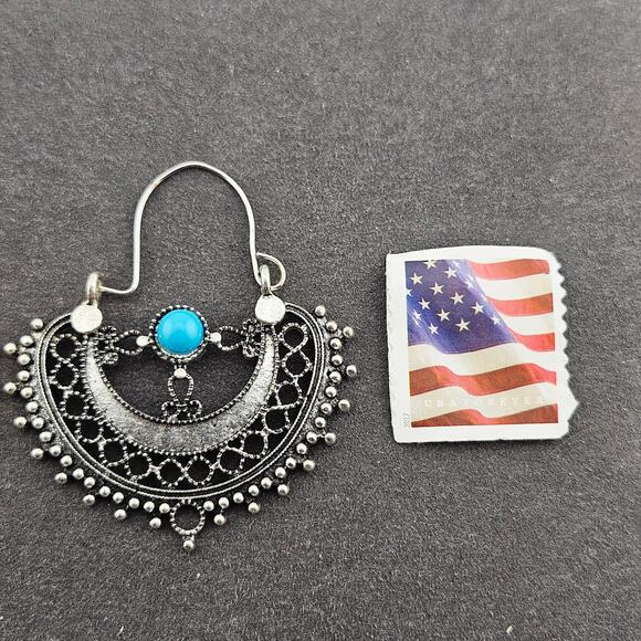 Silver Tone Chandelier Hoop Earrings Artesian Bohemian Hippie Cowgirl Glam - Picture 3 of 4